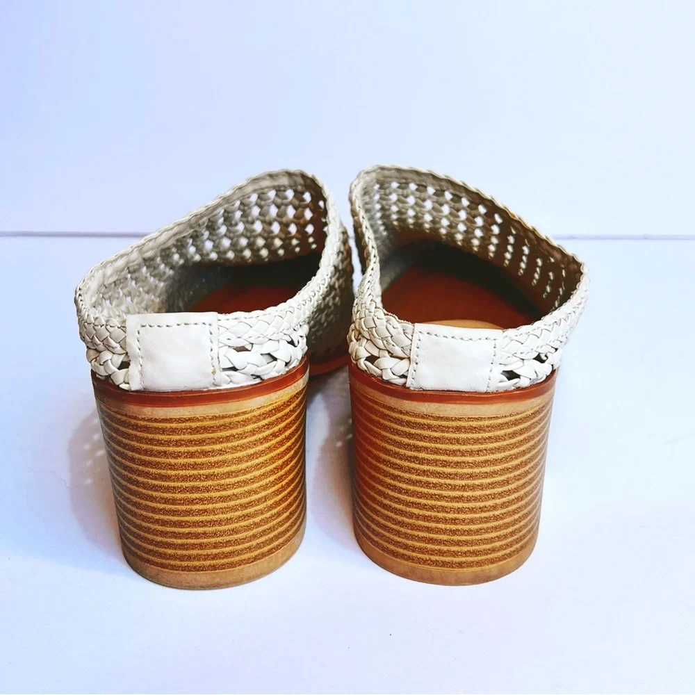 Cream Woven Block Heel Western Mule Women's 9 Casual Slip On - Picture 2 of 8